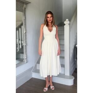 AYM Cleo Versatile Tie Corset Midi Dress in Vintage Cream, Size Medium